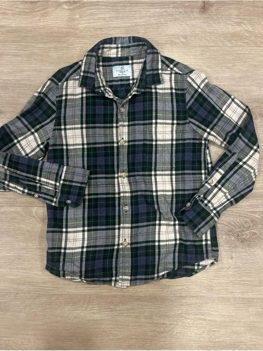 Boys Plaid Flannel Shirt Size M Green Navy